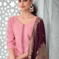 Pant Style Suit Chinon Pink Embroidered Salwar Kameez