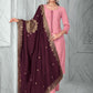 Pant Style Suit Chinon Pink Embroidered Salwar Kameez