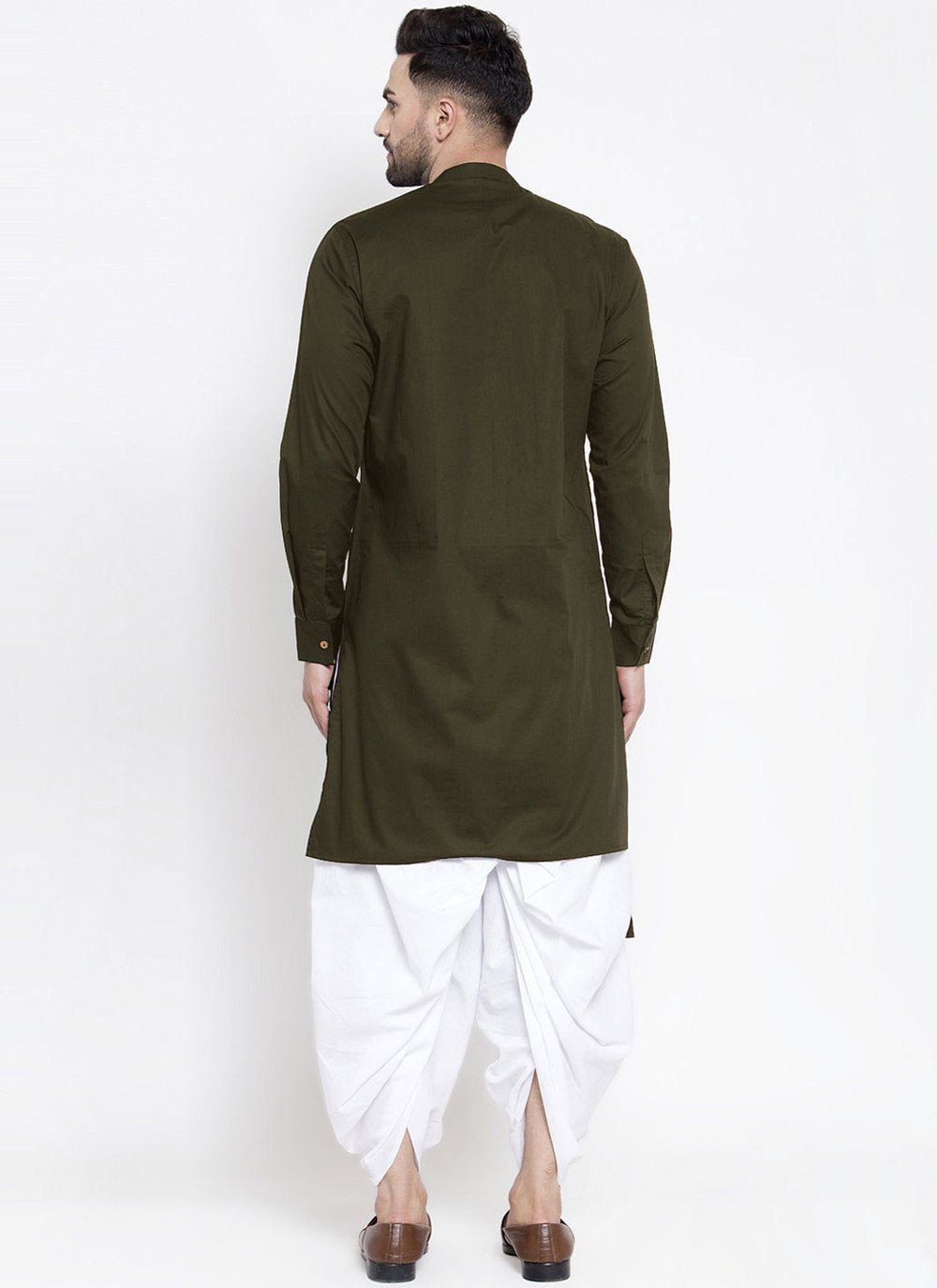 Kurta Blended Cotton Green Buttons Mens