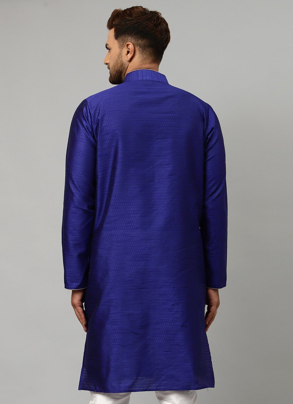 Kurta Art Dupion Silk Blue Embroidered Mens