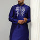 Kurta Art Dupion Silk Blue Embroidered Mens