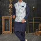 Kurta Payjama With Jacket Cotton Blue Off White Chicken Mens