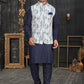 Kurta Payjama With Jacket Cotton Blue Off White Chicken Mens