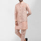 Kurta Payjama With Jacket Art Banarasi Silk Peach Embroidered Mens