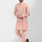 Kurta Payjama With Jacket Art Banarasi Silk Peach Embroidered Mens