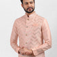 Kurta Payjama With Jacket Art Banarasi Silk Peach Embroidered Mens