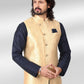 Kurta Payjama With Jacket Banarasi Jacquard Blue Cream Fancy Work Mens