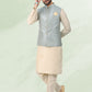 Kurta Payjama With Jacket Banarasi Silk Jacquard Cream Grey Jacquard Work Mens