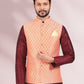 Kurta Payjama With Jacket Banarasi Silk Jacquard Maroon Peach Jacquard Work Mens