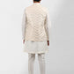 Kurta Payjama With Jacket Art Banarasi Silk Cream Embroidered Mens