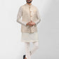 Kurta Payjama With Jacket Art Banarasi Silk Cream Embroidered Mens