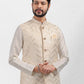 Kurta Payjama With Jacket Art Banarasi Silk Cream Embroidered Mens