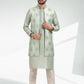 Kurta Payjama With Jacket Art Banarasi Silk Green Thread Mens