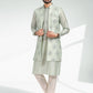 Kurta Payjama With Jacket Art Banarasi Silk Green Thread Mens