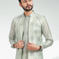 Kurta Payjama With Jacket Art Banarasi Silk Green Thread Mens