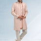 Kurta Payjama With Jacket Art Banarasi Silk Peach Thread Mens