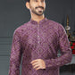 Kurta Pyjama Silk Purple Digital Print Mens