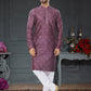 Kurta Pyjama Silk Purple Digital Print Mens