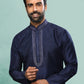 Kurta Pyjama Art Silk Blue Embroidered Mens