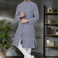 Kurta Pyjama Cotton Blue Embroidered Mens