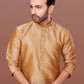 Kurta Pyjama Dupion Silk Beige Embroidered Mens