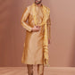 Kurta Pyjama Dupion Silk Beige Embroidered Mens