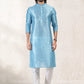 Kurta Pyjama Banarasi Jacquard Aqua Blue Fancy Work Mens