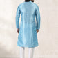 Kurta Pyjama Banarasi Jacquard Aqua Blue Fancy Work Mens