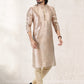 Kurta Pyjama Banarasi Jacquard Beige Fancy Work Mens