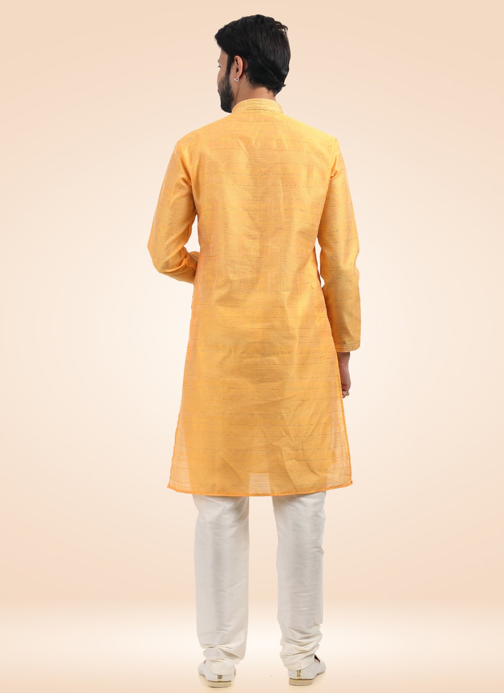 Kurta Pyjama Banarasi Jacquard Orange Fancy Work Mens