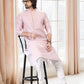 Kurta Pyjama Cotton Off White Pink Fancy Work Mens