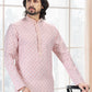 Kurta Pyjama Cotton Off White Pink Fancy Work Mens