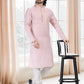 Kurta Pyjama Cotton Off White Pink Fancy Work Mens