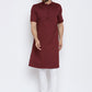 Kurta Pyjama Blended Cotton Maroon Plain Mens