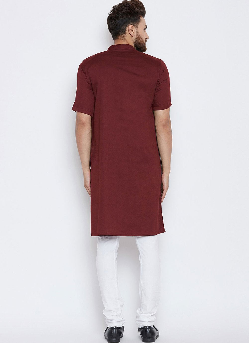 Kurta Pyjama Blended Cotton Maroon Plain Mens