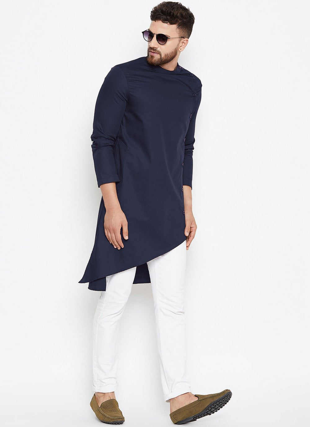 Kurta Pyjama Fancy Fabric Blue Plain Mens