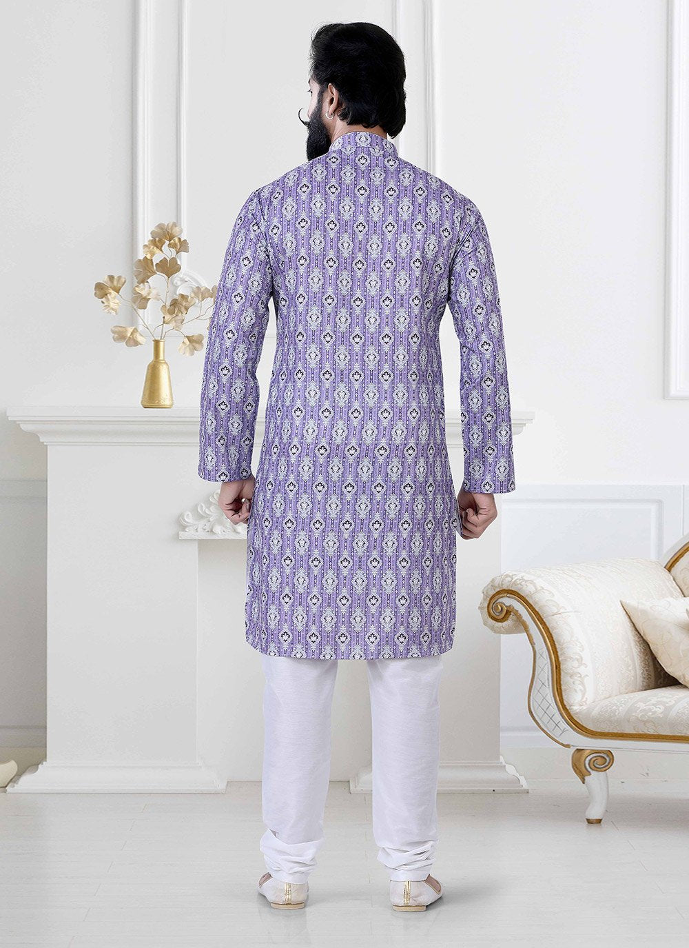 Kurta Pyjama Cotton Purple Print Mens