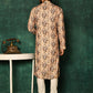 Kurta Pyjama Cotton Yellow Print Mens