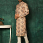 Kurta Pyjama Cotton Yellow Print Mens