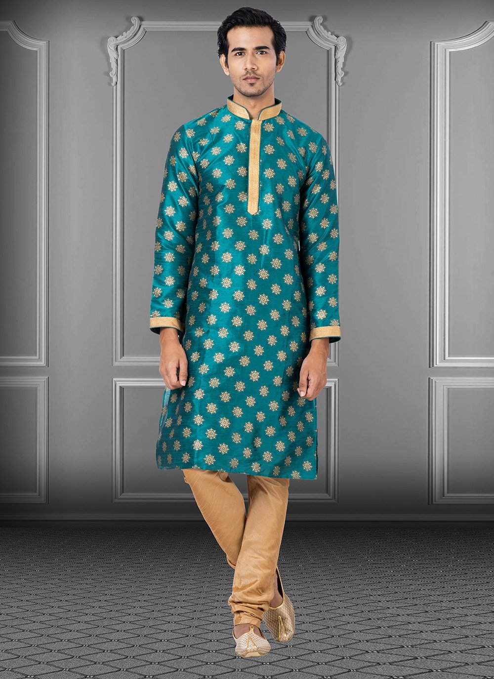 Kurta Pyjama Dupion Silk Rama Print Mens