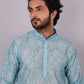 Kurta Pyjama Silk Blue Print Mens