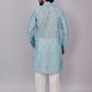 Kurta Pyjama Silk Blue Print Mens