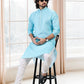 Kurta Pyjama Cotton Firozi Fancy Work Mens