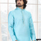 Kurta Pyjama Cotton Firozi Fancy Work Mens