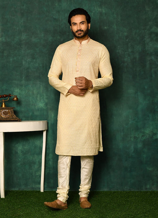 Kurta Pyjama Art Silk Cream Woven Mens