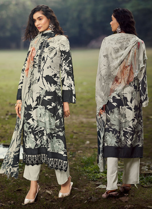 Salwar Suit Muslin Viscose Black White Digital Print Salwar Kameez