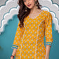 Designer Kurti Cotton Blue Yellow Fancy Work Kurtis