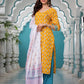 Designer Kurti Cotton Blue Yellow Fancy Work Kurtis