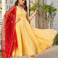 Anarkali Suit Rayon Yellow Lace Salwar Kameez