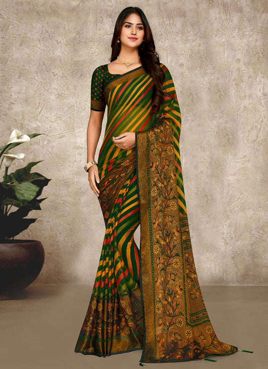 Contemporary Brasso Chiffon Multi Colour Lace Saree